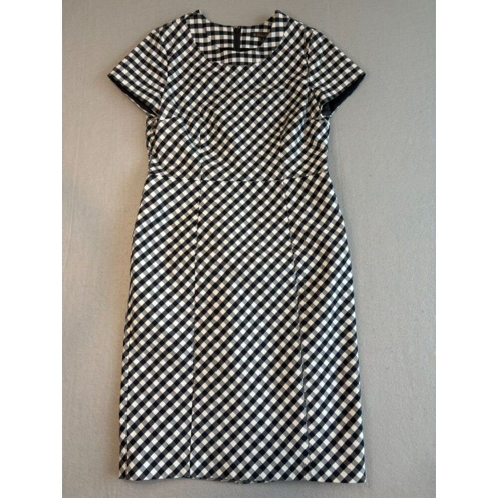 Brooks Brothers Black White Gingham Sheath Dress Size 6 Lined Back Hidden Zipper